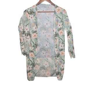 Floral Pineapple Print Kimono Duster Cover Up Lightweight Beach Resort S